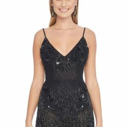 Ashleylauren Ashley Lauren 1817 Bodysuit Beaded Fringe Evening Gown Pageant Dress Prom Dress Fringe & Tassels