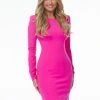 Ashleylauren Long Sleeve Dresses Ashley Lauren 4336 Fuchsia Cocktail Dress Long Sleeve Scuba High Neckline Fitted
