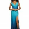 Discontinued Johnathan Kayne 2205 Ocean Ombre Stretch Long Prom Dress Evening Gown
