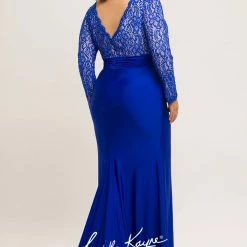 Discontinued Long Sleeve Dresses Johnathan Kayne For Sydneys Closet JK 2003 Lace Plus Size Prom Dress Side Slit