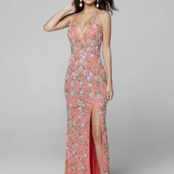 Primavera Couture 3073 Long Beaded Floral Print Prom Dress Evening Gown V Neckline Slit Sequin Dresses 148 Primavera Couture 3073 Long Beaded Floral Print Prom Dress Evening Gown V Neckline Slit Sequin Dresses
