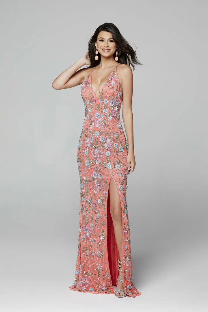 Primavera Couture 3073 Long Beaded Floral Print Prom Dress Evening Gown V Neckline Slit Sequin Dresses 64 Primavera Couture 3073 Long Beaded Floral Print Prom Dress Evening Gown V Neckline Slit Sequin Dresses