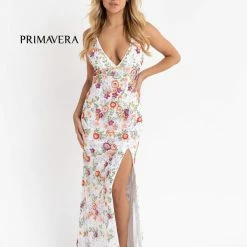 Primavera Couture 3073 Long Beaded Floral Print Prom Dress Evening Gown Side Slit