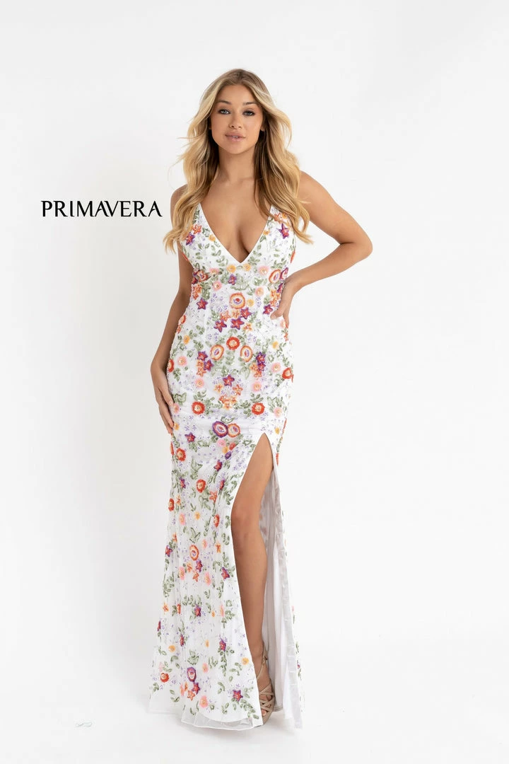 Primavera Couture 3073 Long Beaded Floral Print Prom Dress Evening Gown V Neckline Slit Sequin Dresses 83 Primavera Couture 3073 Long Beaded Floral Print Prom Dress Evening Gown V Neckline Slit Sequin Dresses