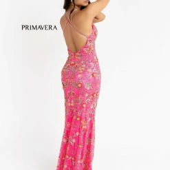Primavera Couture 3073 Long Beaded Floral Print Prom Dress Evening Gown Side Slit