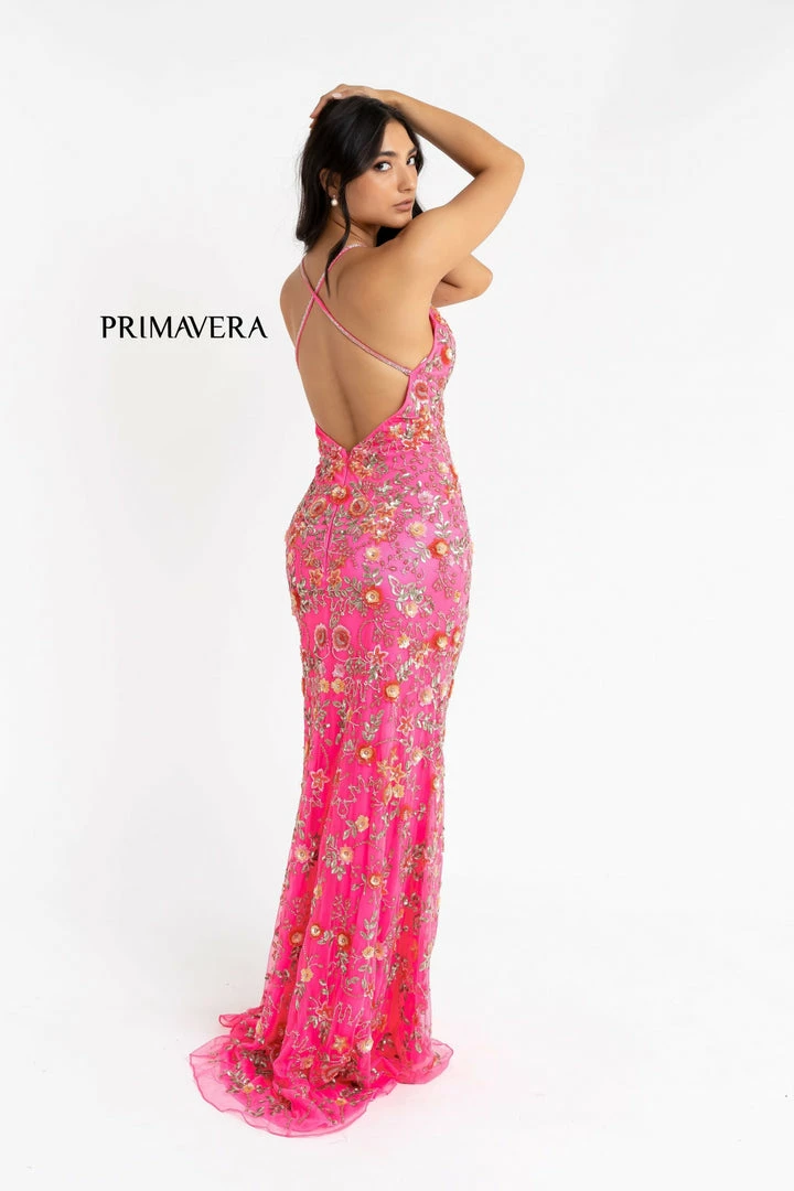 Primavera Couture 3073 Long Beaded Floral Print Prom Dress Evening Gown V Neckline Slit Sequin Dresses 80 Primavera Couture 3073 Long Beaded Floral Print Prom Dress Evening Gown V Neckline Slit Sequin Dresses