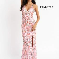 Primavera Couture 3073 Long Beaded Floral Print Prom Dress Evening Gown V Neckline Slit Sequin Dresses 93 Primavera Couture 3073 Long Beaded Floral Print Prom Dress Evening Gown V Neckline Slit Sequin Dresses