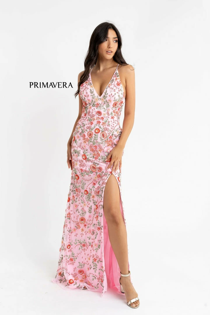 Primavera Couture 3073 Long Beaded Floral Print Prom Dress Evening Gown V Neckline Slit Sequin Dresses 78 Primavera Couture 3073 Long Beaded Floral Print Prom Dress Evening Gown V Neckline Slit Sequin Dresses