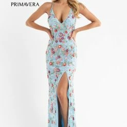 Primavera Couture 3073 Long Beaded Floral Print Prom Dress Evening Gown V Neckline Slit Sequin Dresses 158 Primavera Couture 3073 Long Beaded Floral Print Prom Dress Evening Gown V Neckline Slit Sequin Dresses