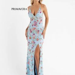 Primavera Couture 3073 Long Beaded Floral Print Prom Dress Evening Gown V Neckline Slit Sequin Dresses 159 Primavera Couture 3073 Long Beaded Floral Print Prom Dress Evening Gown V Neckline Slit Sequin Dresses