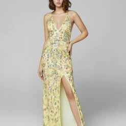 Primavera Couture 3073 Long Beaded Floral Print Prom Dress Evening Gown Side Slit