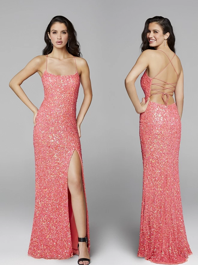 In Stock Primavera Couture 3290 Size 0 Fuchsia Prom Dress Sequins Long Fitted Tie Back Scoop Neckline 39 In Stock Primavera Couture 3290 Size 0 Fuchsia Prom Dress Sequins Long Fitted Tie Back Scoop Neckline