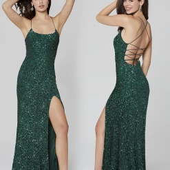 In Stock Backless Dresses Primavera Couture 3290 Neon Pink Size 4, 6 Prom Dress Sequins Long Fitted Tie Back Scoop Neckline