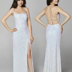 In Stock Primavera Couture 3290 Size 8 F. Green Prom Dress Sequins Long Fitted Tie Back Scoop Neckline