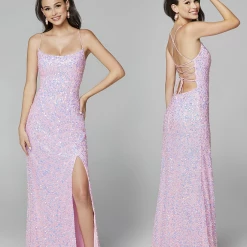 In Stock Primavera Couture 3290 Size 2 Baby Pink Prom Dress Sequins Tie Back Side Slit Scoop Neckline