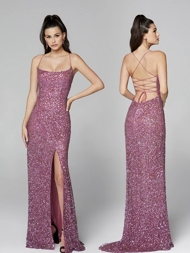 In Stock Primavera Couture 3290 Size 0 Fuchsia Prom Dress Sequins Long Fitted Tie Back Scoop Neckline 44 In Stock Primavera Couture 3290 Size 0 Fuchsia Prom Dress Sequins Long Fitted Tie Back Scoop Neckline