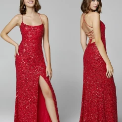 Primavera Couture 3290 Prom Dress Sequins Long Fitted Tie Back Scoop Neckline Corset Dresses