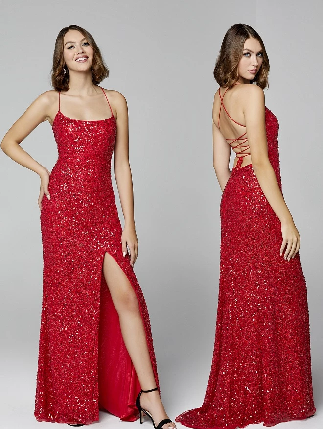 In Stock Primavera Couture 3290 Size 0 Fuchsia Prom Dress Sequins Long Fitted Tie Back Scoop Neckline 45 In Stock Primavera Couture 3290 Size 0 Fuchsia Prom Dress Sequins Long Fitted Tie Back Scoop Neckline