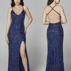 In Stock Primavera Couture 3295 Size 2 Purple Prom Dress V Neckline Sequins Backless Slit Formal Evening Gown 81 In Stock Primavera Couture 3295 Size 2 Purple Prom Dress V Neckline Sequins Backless Slit Formal Evening Gown