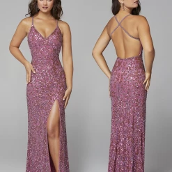 In Stock Primavera Couture 3295 Size 2 Purple Prom Dress V Neckline Sequins Backless Slit Formal Evening Gown 82 In Stock Primavera Couture 3295 Size 2 Purple Prom Dress V Neckline Sequins Backless Slit Formal Evening Gown