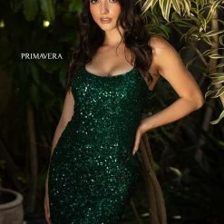 Backless Dresses Primavera Couture 3351 Cocktail Dress Short Fitted Sequin Backless Homecoming Dress