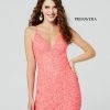 Primavera Couture 3352 Coral Cocktail Dress Short Sequin Beaded Formal Backless Backless Dresses