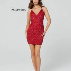 In Stock Primavera Couture 3352 Hot Pink Cocktail Dress Short Fitted Beaded Backless Homecoming Sizes 4,8