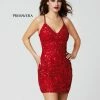 In Stock Backless Dresses Primavera Couture 3353 Red Cocktail Dress Sequin Backless V Neckline Fitted Sizes 0
