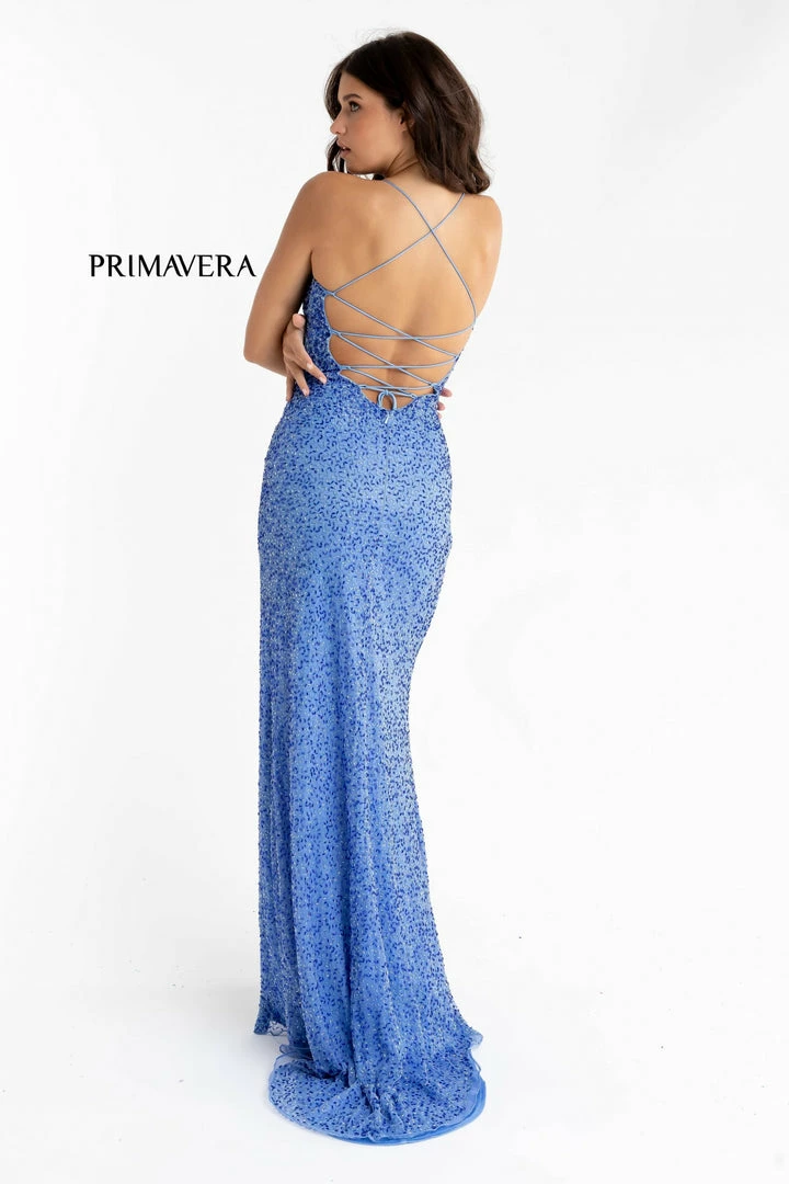 Backless Dresses Primavera Couture 3413 Scoop Neckline Beaded Sequins Prom Dress Open Back Slit 60 Backless Dresses Primavera Couture 3413 Scoop Neckline Beaded Sequins Prom Dress Open Back Slit