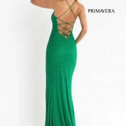 Sequin Dresses Primavera Couture 3413 Scoop Neckline Beaded Sequins Prom Dress Open Back Slit