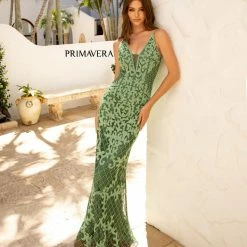 Primavera Couture 3433 Long V Neckline Sequin Prom Dress Embellished Straight Skirt 137 Primavera Couture 3433 Long V Neckline Sequin Prom Dress Embellished Straight Skirt