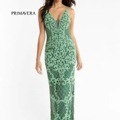 Primavera Couture 3433 Long V Neckline Sequin Prom Dress Embellished Straight Skirt 135 Primavera Couture 3433 Long V Neckline Sequin Prom Dress Embellished Straight Skirt