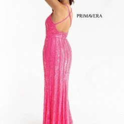 In Stock Primavera Couture 3441 Pink Prom Dress Sequin Embellished Iridescent V Neckline Size 00, 4, 10