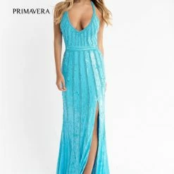 In Stock Primavera Couture 3441 Pink Prom Dress Sequin Embellished Iridescent V Neckline Size 00, 4, 10