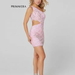 In Stock Primavera Couture 3504 Pink Size 10 Cocktail Dress One Shoulder Sequin Beaded Short Dress