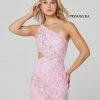 In Stock Primavera Couture 3504 Pink Cocktail Dress One Shoulder Sequin Beaded Short Dress Size 10