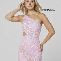 In Stock Primavera Couture 3504 Cocktail Dress One Shoulder Sequin Beaded Short Dress Size 2, 4 Nude/turquoise