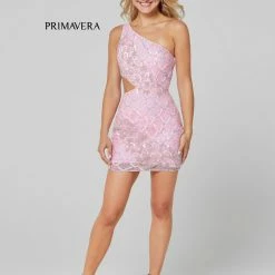 In Stock Primavera Couture 3504 Pink Size 10 Cocktail Dress One Shoulder Sequin Beaded Short Dress