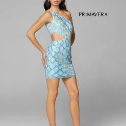 In Stock Primavera Couture 3504 Ivory Cocktail Dress One Shoulder Sequin Beaded Short Dress Size 0