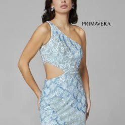 In Stock Primavera Couture 3504 Cocktail Dress One Shoulder Sequin Beaded Short Dress Size 2, 4 Nude/turquoise
