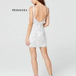 In Stock Primavera Couture 3558 Size 4 Lilac Cocktail Dress Rosette Beaded Scoop Neckline Lace Up Tie Back