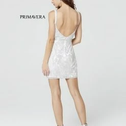 In Stock Backless Dresses Primavera Couture 3558 Cocktail Dress Rosette Beaded Scoop Neckline Lace Up Tie Back Size 2