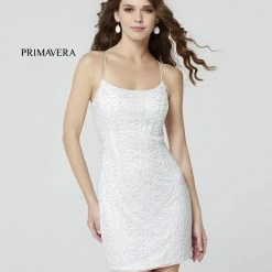 In Stock Backless Dresses Primavera Couture 3558 Cocktail Dress Rosette Beaded Scoop Neckline Lace Up Tie Back Size 2