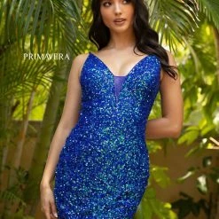 In Stock Primavera Couture 3572 Ivory Cocktail Dress Iridescent Short Sequin Fitted Homecoming Dress