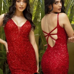 In Stock Primavera Couture 3572 Ivory Cocktail Dress Iridescent Short Sequin Fitted Homecoming Dress