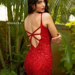 In Stock Primavera Couture 3572 Pink Cocktail Dress Short Sequin Fitted Homecoming Dress Size 0, 4, 10