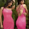 In Stock Primavera Couture 3573 Hot Pink Cocktail Dress One Shoulder Double Strap Fitted Sequins Backless Size 0,2,4,6,8,10 Backless Dresses