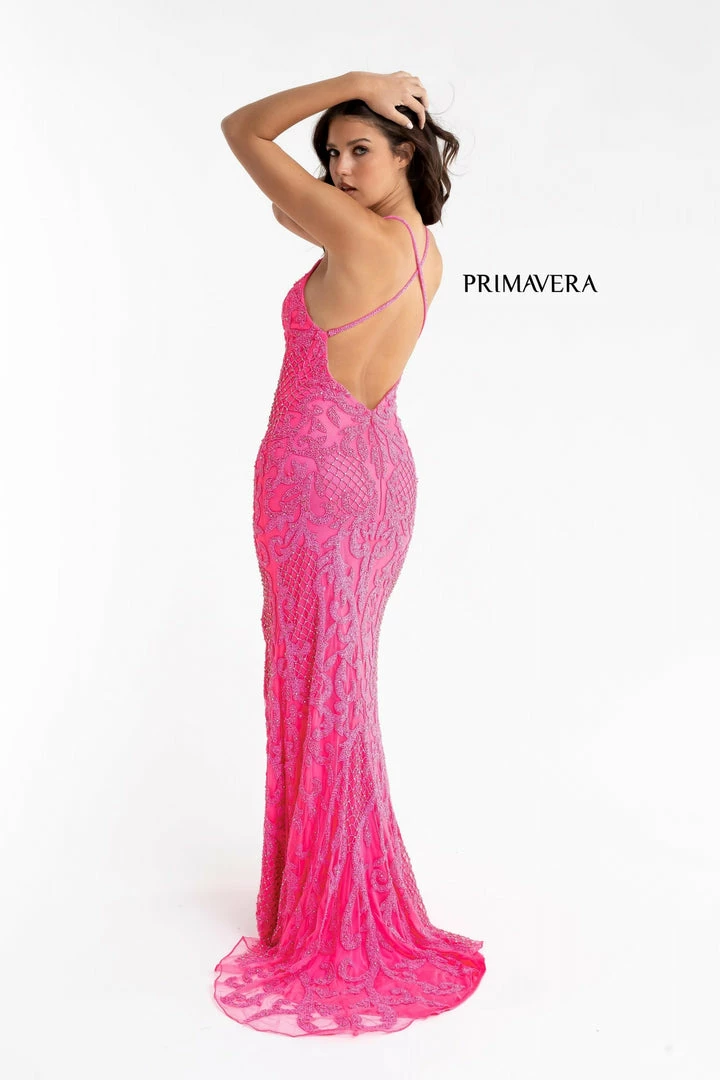 In Stock Backless Dresses Primavera Couture 3721 Size 0 Neon Pink Beaded Prom Dress V Neckline Slit Crisscross Open Back 4 In Stock Backless Dresses Primavera Couture 3721 Size 0 Neon Pink Beaded Prom Dress V Neckline Slit Crisscross Open Back