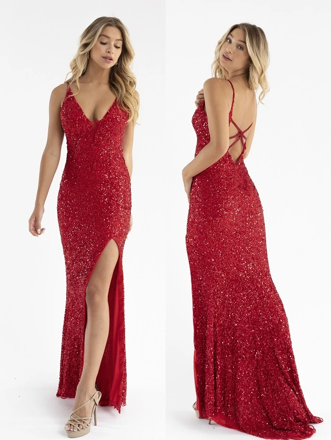 Primavera Couture 3792 Sequin Prom Dress V Neckline Strappy Open Back Side Slit Train 4 Primavera Couture 3792 Sequin Prom Dress V Neckline Strappy Open Back Side Slit Train