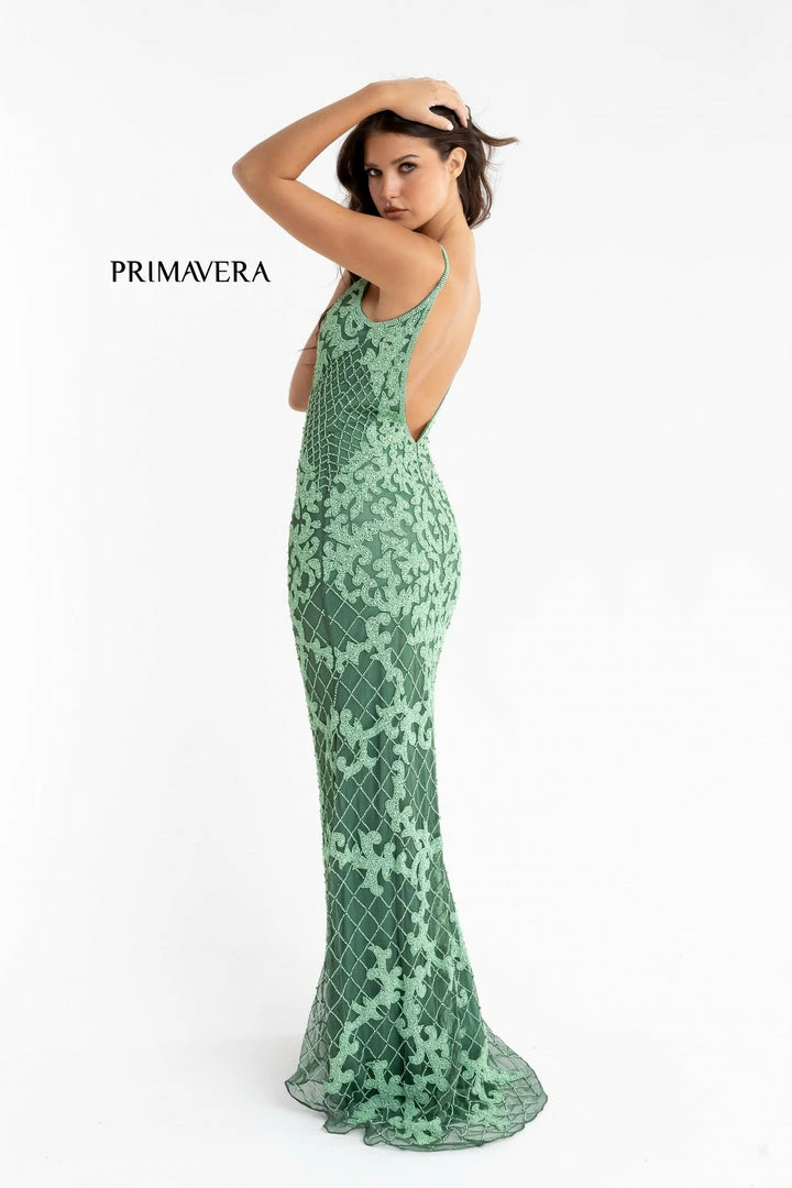 Primavera Couture 3433 Long V Neckline Sequin Prom Dress Embellished Straight Skirt 66 Primavera Couture 3433 Long V Neckline Sequin Prom Dress Embellished Straight Skirt